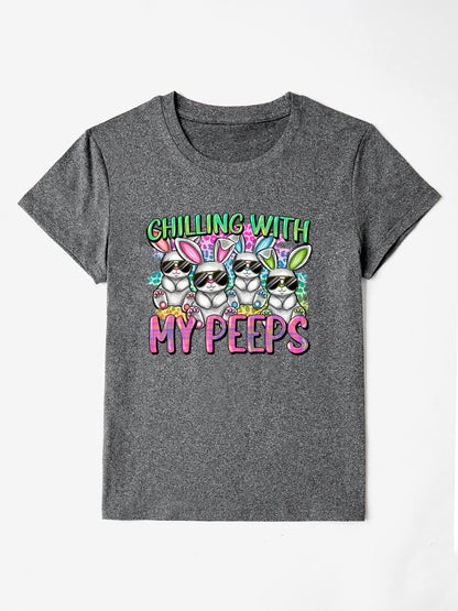 CHILLING WITH MY PEEPS Round Neck T-Shirt Dark Gray