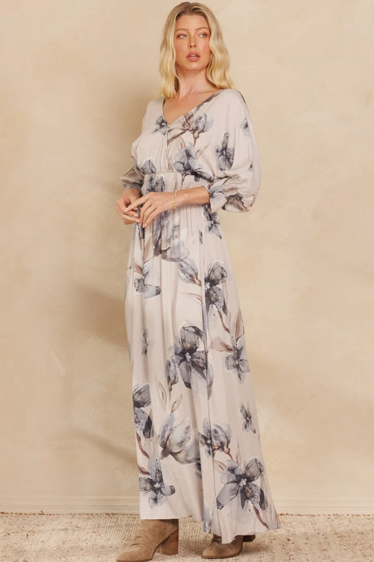 BiBi Floral Print Open Tie Back Maxi Dress