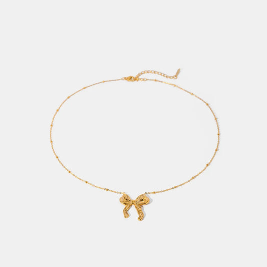 Stainless Steel Bow Pendant Necklace Gold One Size