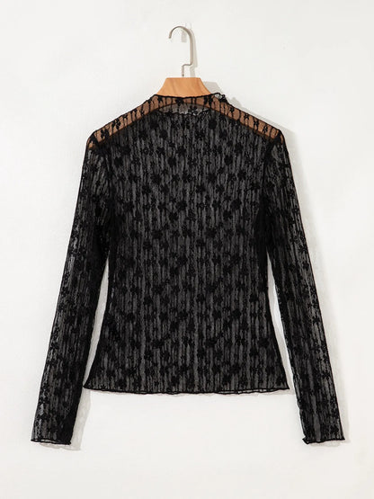 Lace See-Through Long Sleeve Blouse