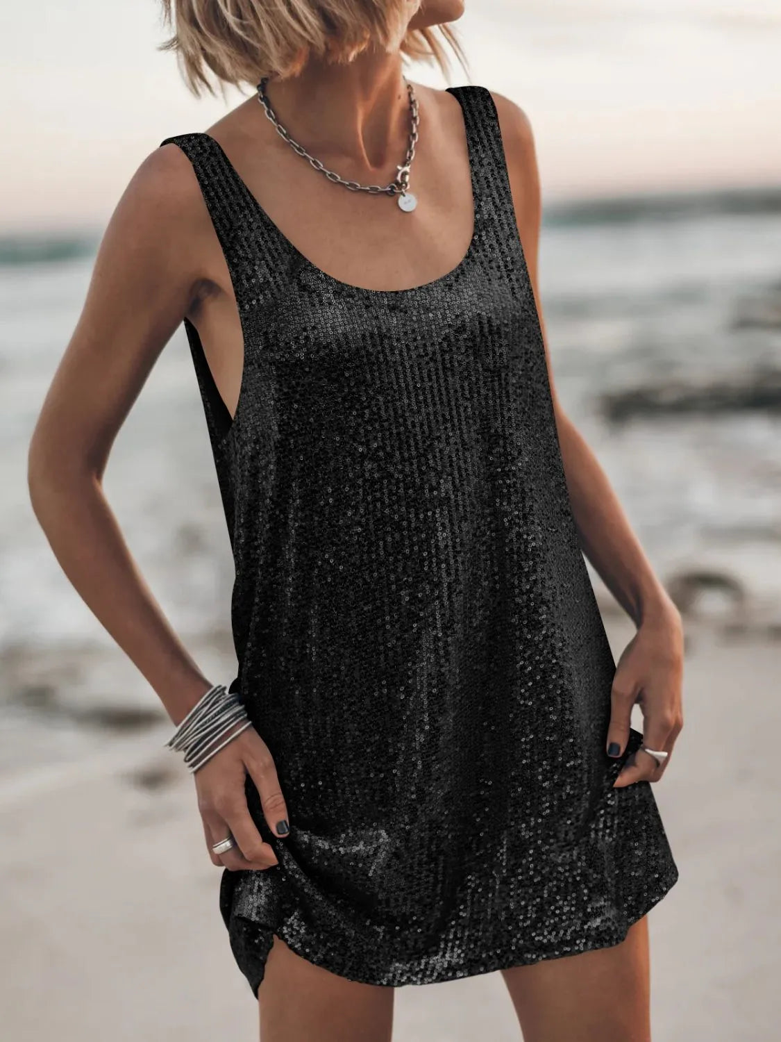 Sequin Scoop Neck Mini Dress