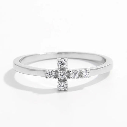 925 Sterling Silver Zircon Cross Ring Silver