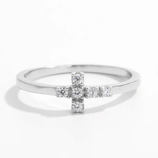 925 Sterling Silver Zircon Cross Ring Silver