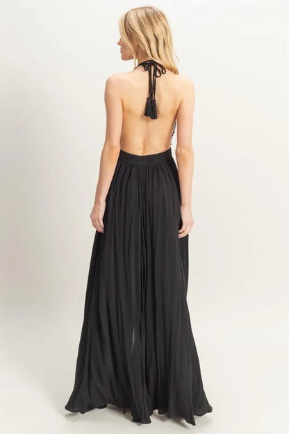 HYFVE Halter Neck Fitted Waist Flowy Maxi Dress