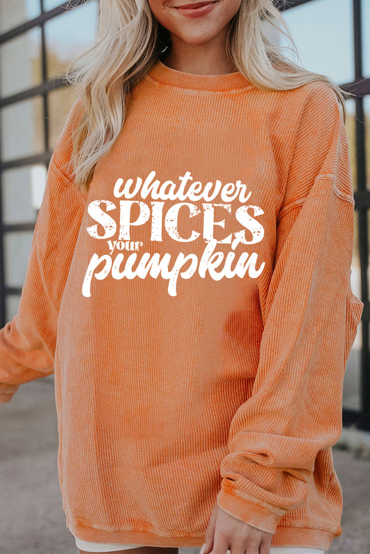 Letter Graphic Round Neck Long Sleeve Oversize Sweatshirt Sherbet