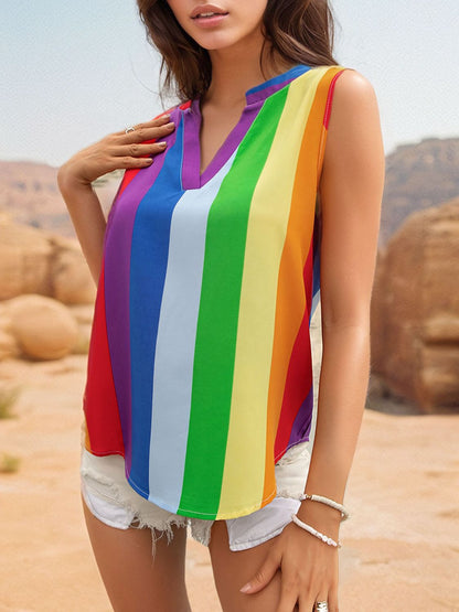 Perfee Color Block Notched Sleeveless Top Multicolor