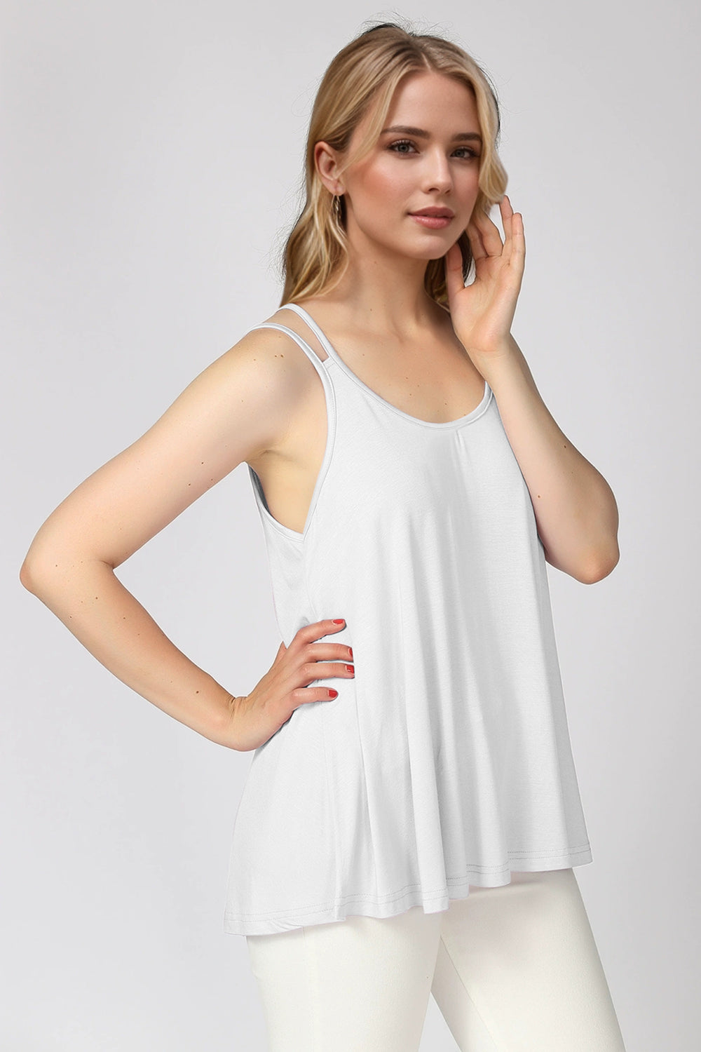 Basic Bae Bamboo Scoop Neck Double Spaghetti Straps Cami White