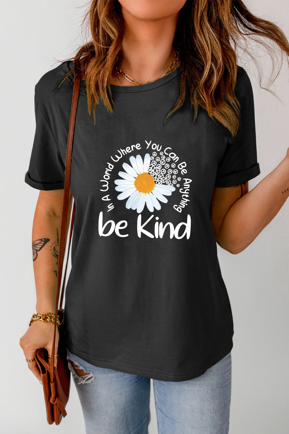 Graphic Round Neck Short Sleeve T-Shirt Black