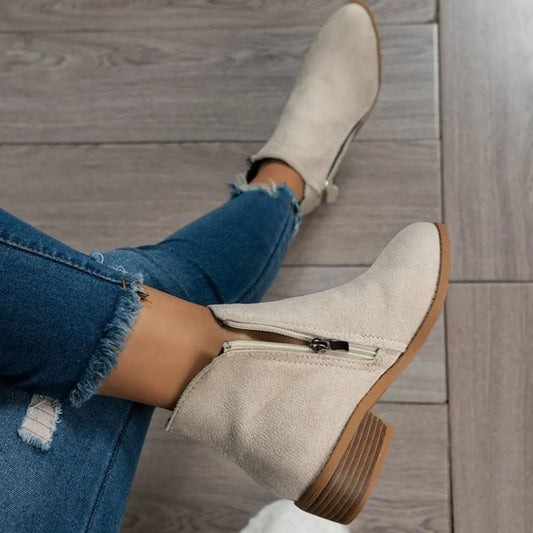 Round Toe Platform Boots Beige