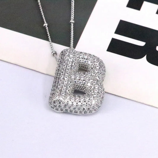 Copper Inlaid Zircon Letter Pendant Necklace Style B One Size