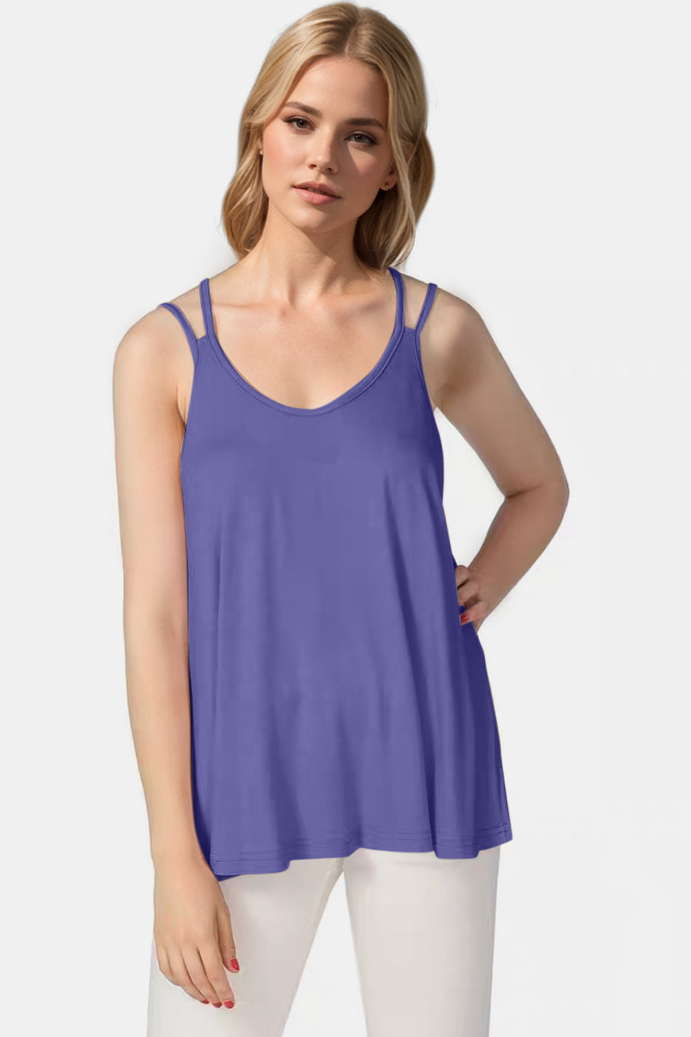 Basic Bae Bamboo Scoop Neck Double Spaghetti Straps Cami Navy