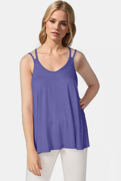 Basic Bae Bamboo Scoop Neck Double Spaghetti Straps Cami Navy