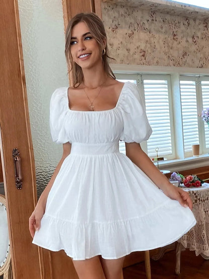 Square Neck Puff Sleeve Mini Dress