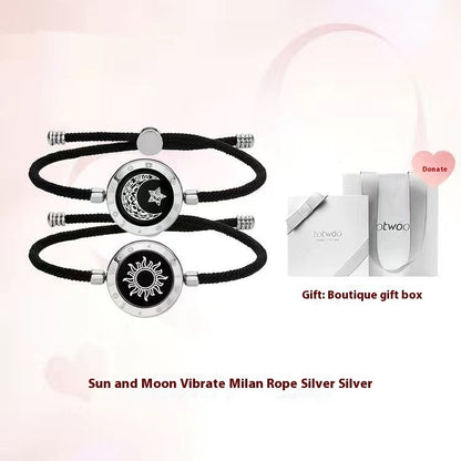 Long Distance Couple Bracelet Sun and moon against silver