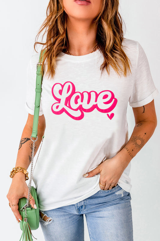LOVE Round Neck Short Sleeve T-Shirt White