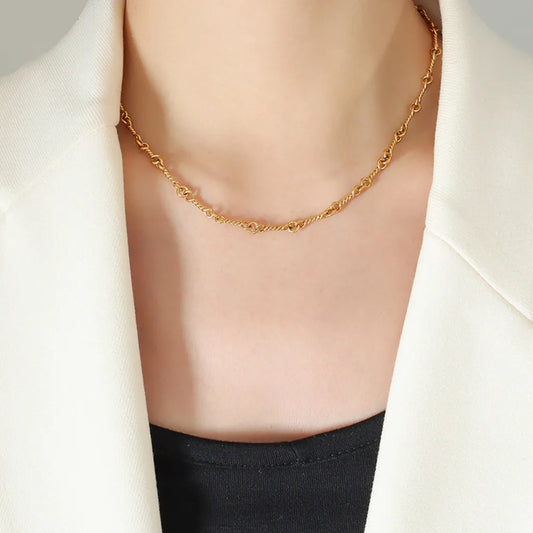Titanium Steel Chain Link Necklace Gold One Size