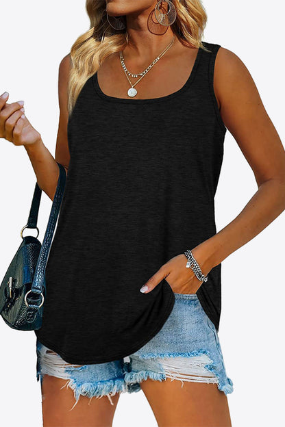 Curved Hem Square Neck Tank Black