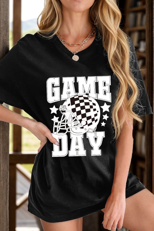 GAME DAY Round Neck Short Sleeve T-Shirt Black
