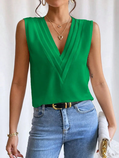 V-Neck Pleated Sleeveless Cami Tank Top