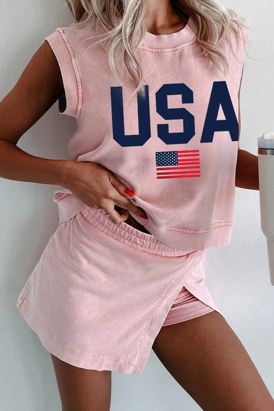 USA Round Neck Tank and Shorts Set