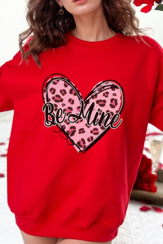 Valentine's Day BE MINE Heart Long Sleeve Sweatshirt Scarlet