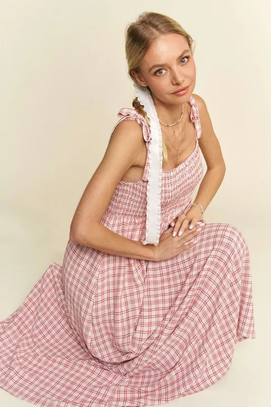 Davi & Dani Smocked Sleeveless Maxi Cami Dress Pink