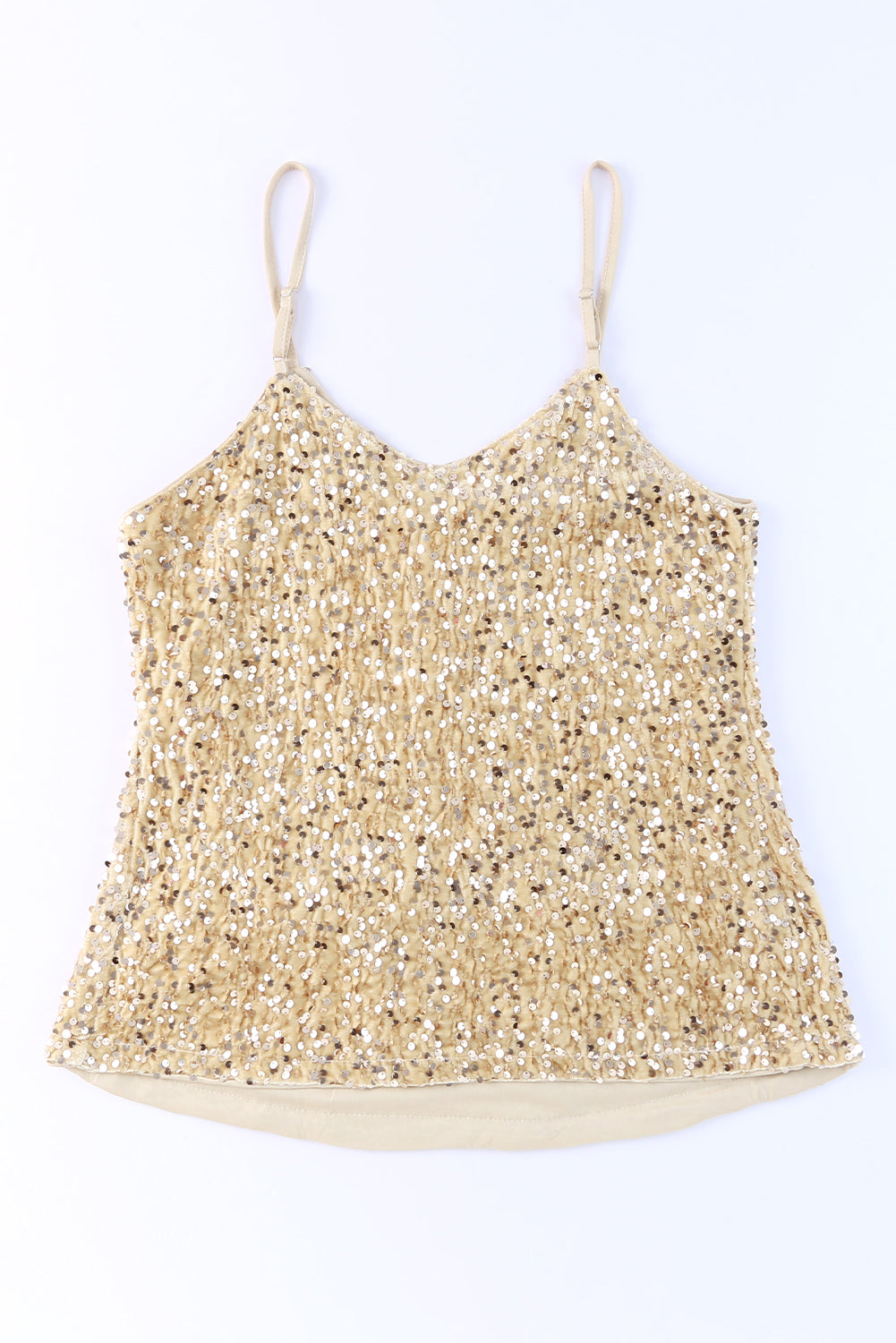 Sequin Adjustable Straps Cami Beige