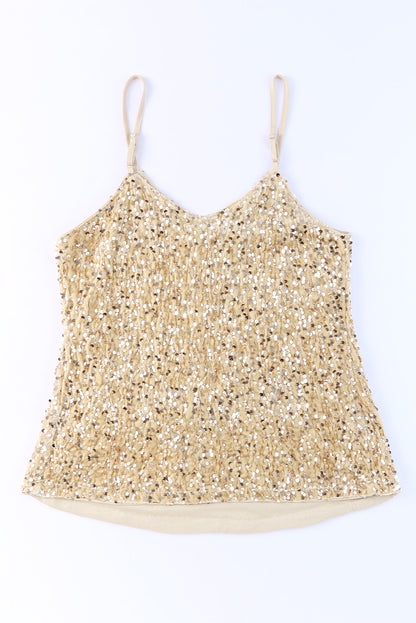Sequin Adjustable Straps Cami Beige
