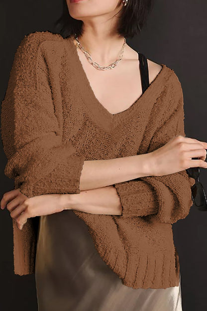 V-Neck Dropped Shoulder Sweater Camel