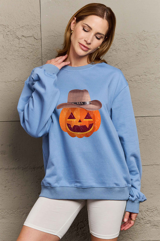 Simply Love Full Size Graphic Dropped Shoulder Sweatshirt Misty Blue