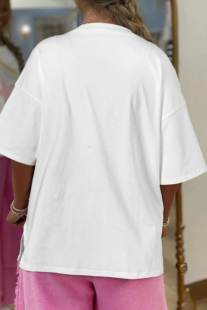 Star Layered Patched Graphic Drop Shoulder Half Sleeve Loose Tee