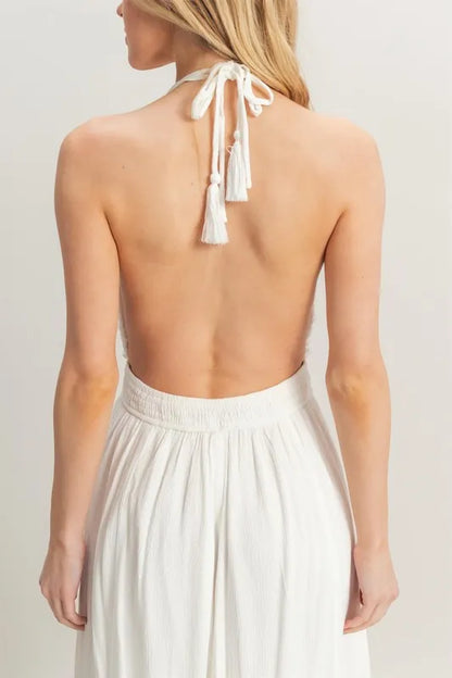 HYFVE Halter Neck Fitted Waist Flowy Maxi Dress