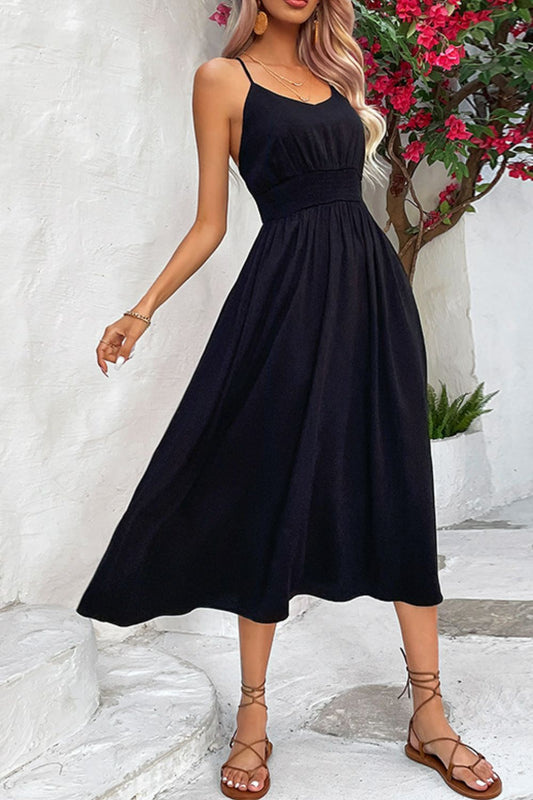 Perfee Spaghetti Strap Scoop Neck Midi Dress Black