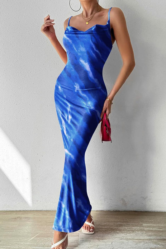 Printed Sleeveless Maxi Cami Dress Royal Blue