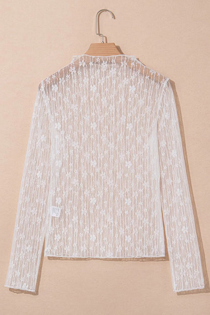 Sheer Floral Lace Long Sleeve Slim Fit Top