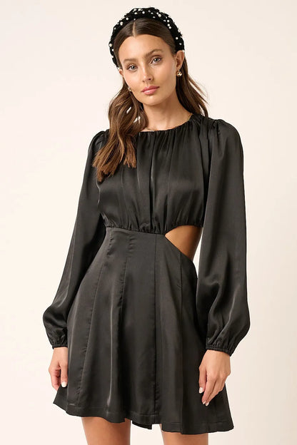 Mittoshop Satin Side Cutout Detail Mini Dress BLACK