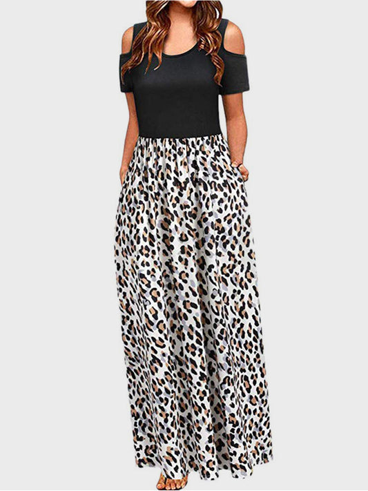 Leopard Round Neck Cold Shoulder Dress Leopard