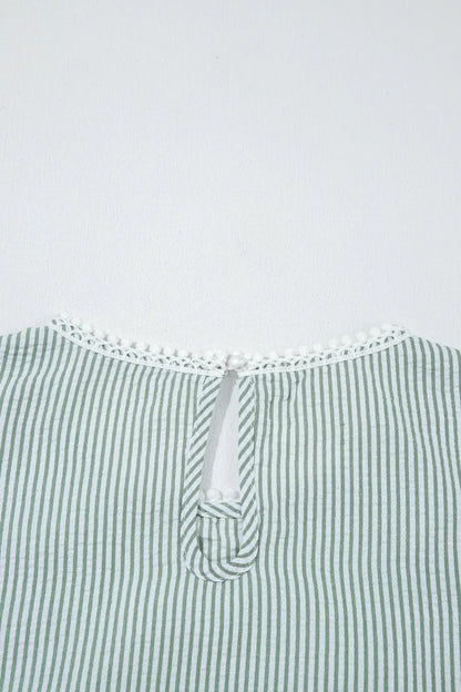 Striped Lace Trim Sleeveless Blouse