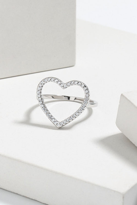 925 Sterling Silver Inlaid Zircon Heart Ring Silver