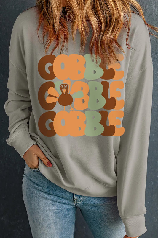 Letter Graphic Round Neck Long Sleeve Sweatshirt Gray