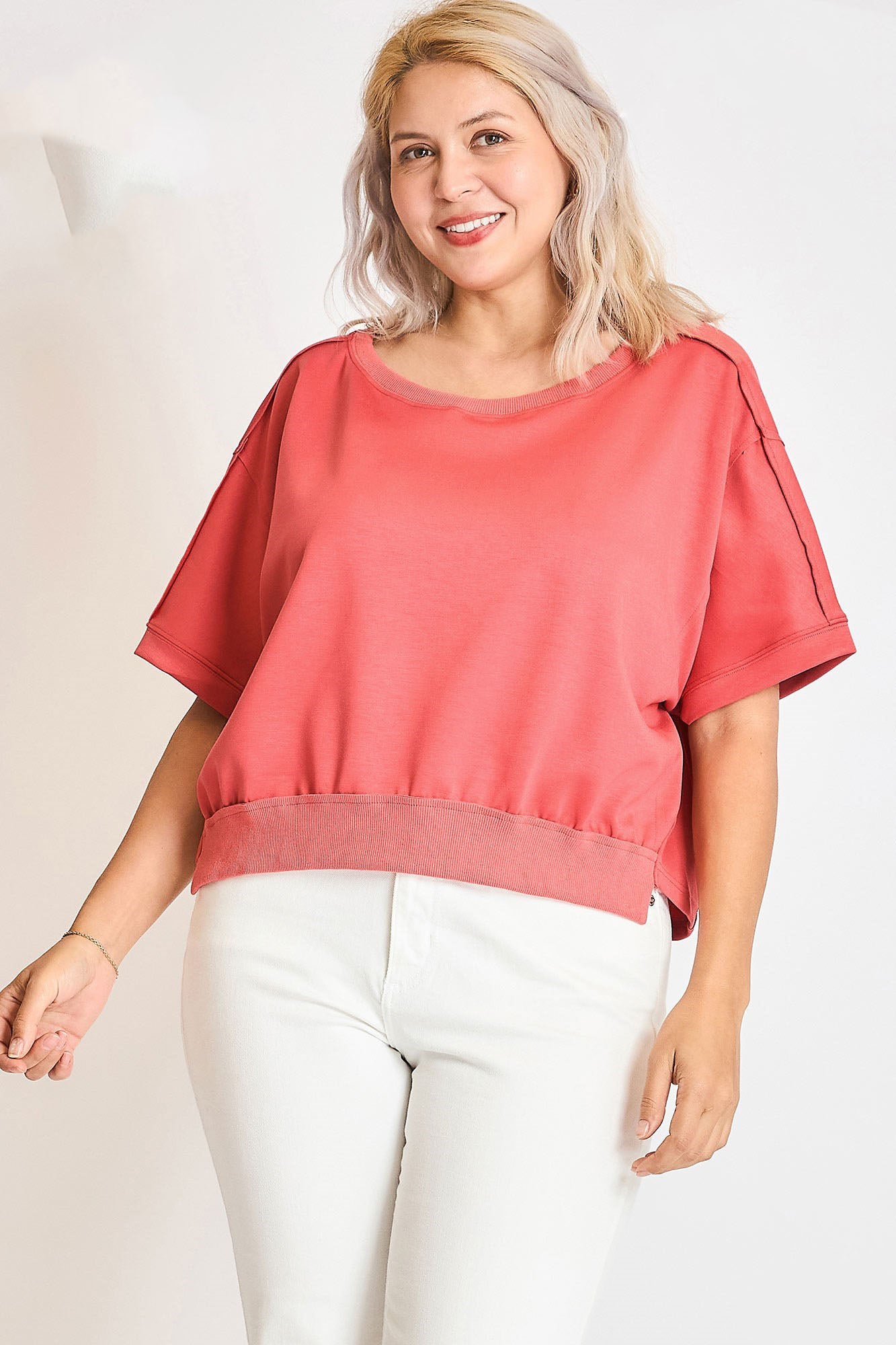 Umgee Full Size Lightweight Cropped Sweatshirt Plus Size