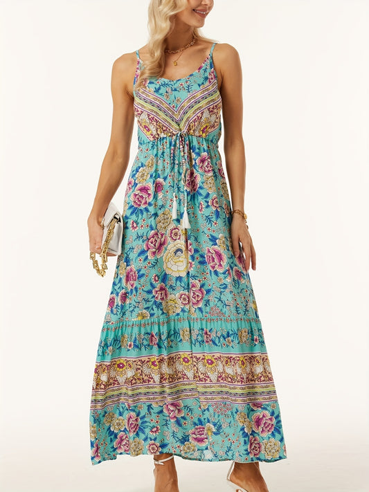 Printed Scoop Neck Midi Cami Dress Turquoise