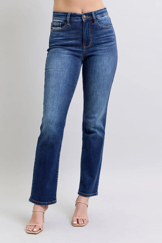Judy Blue Full Size Washed Straight Leg Jeans with Pockets Dark