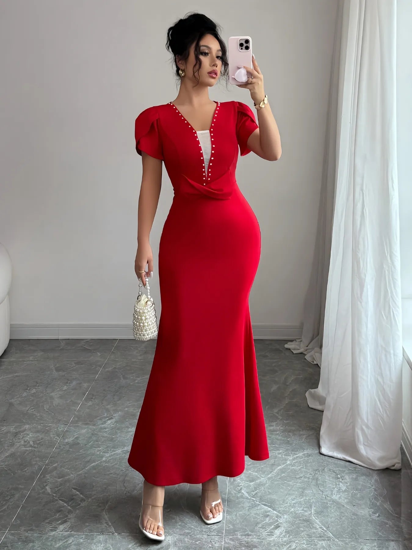 Petal Sleeve Mermaid Maxi Dress