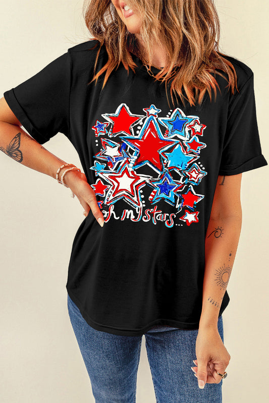 Graphic Round Neck Short Sleeve T-Shirt Black