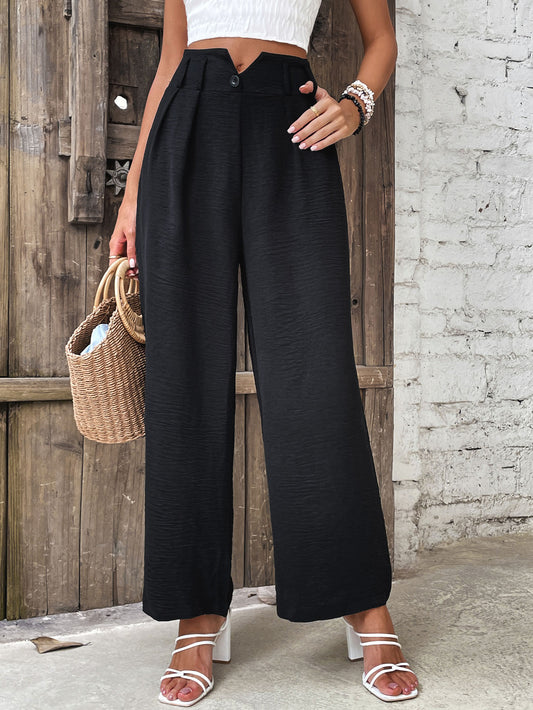 Perfee Ruched High Waist Straight Leg Pants Black