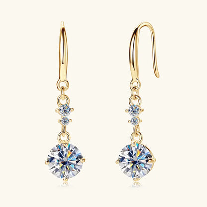 2 Carat Moissanite 925 Sterling Silver Earrings Gold One Size