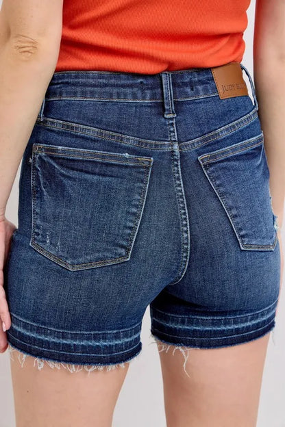 Judy Blue High Waist Tummy Control Destroy Release Hem Denim Shorts