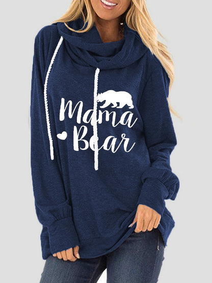 Drawstring Letter Graphic Long Sleeve Hoodie Dark Blue