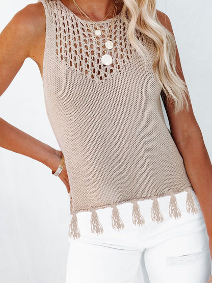 Cutout Tassel Round Neck Tank Dust Storm